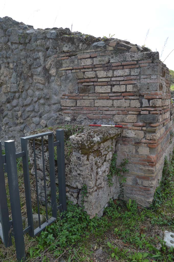 III.10.6 Pompeii. October 2018. 
Street altar on west side of blocked/unexcavated roadway between III.11 and III.10.
Foto Taylor Lauritsen, ERC Grant 681269 DCOR.
