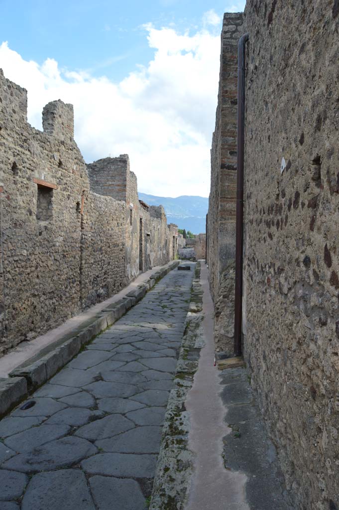 IX.2.19, Pompeii. October 2018. Looking south on Vicolo di Tesmo, with painted street shrine, on right.
Foto Taylor Lauritsen, ERC Grant 681269 DCOR.
