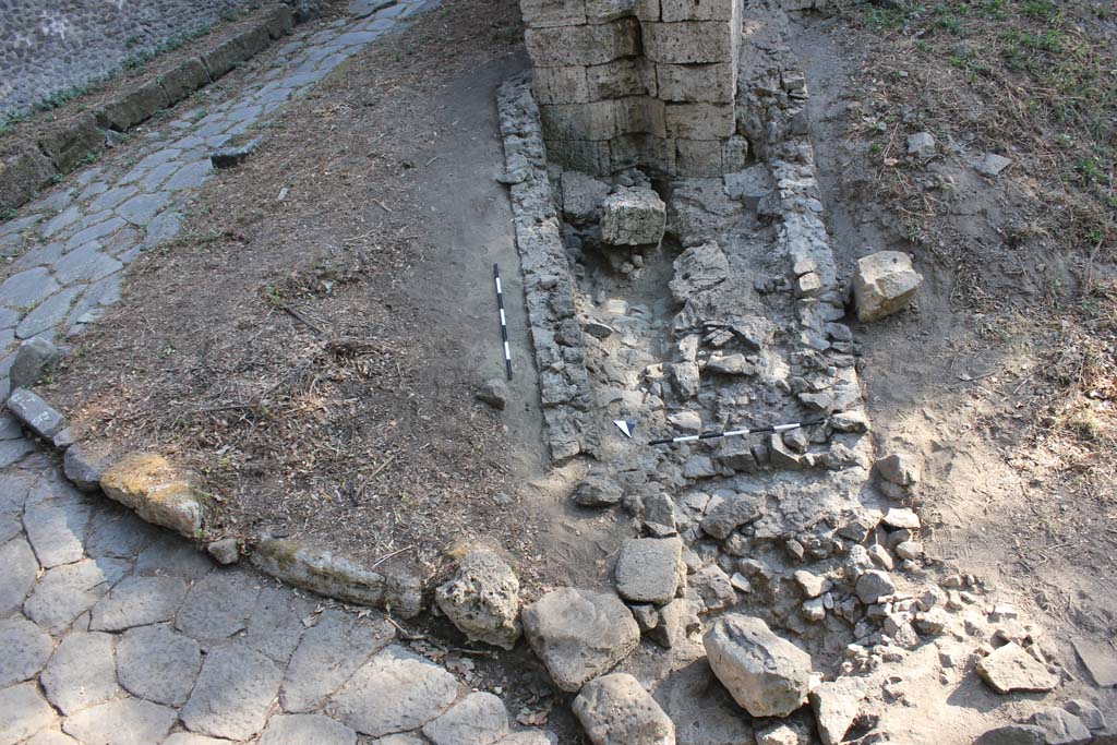 Pompeii Porta Nola. July 2017. Front of city drain on outer north side of gate. Photo courtesy Stephen Kay, British School at Rome.