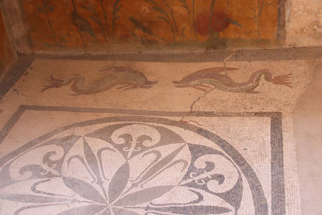 I.6.16 Pompeii. September 2019. Looing towards east side of mosaic flooring with two dolphins. Photo courtesy of Klaus Heese.