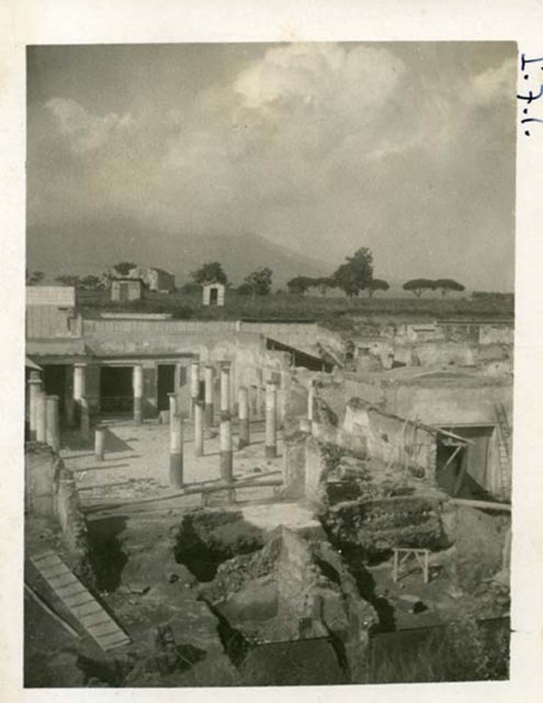 I.7.1 Pompeii. 1937-39. Looking north from above rooms below rear of south side of peristyle. Photo courtesy of American Academy in Rome, Photographic Archive. 
Warsher collection no. 546.
