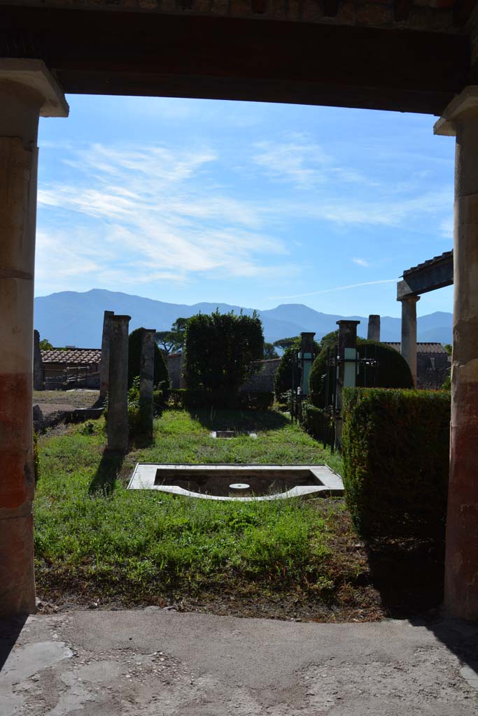 I.7.1 Pompeii. October 2019. 
Looking south to marble-faced basin/pool with fountain jet, from north portico.
Foto Annette Haug, ERC Grant 681269 DÉCOR.
