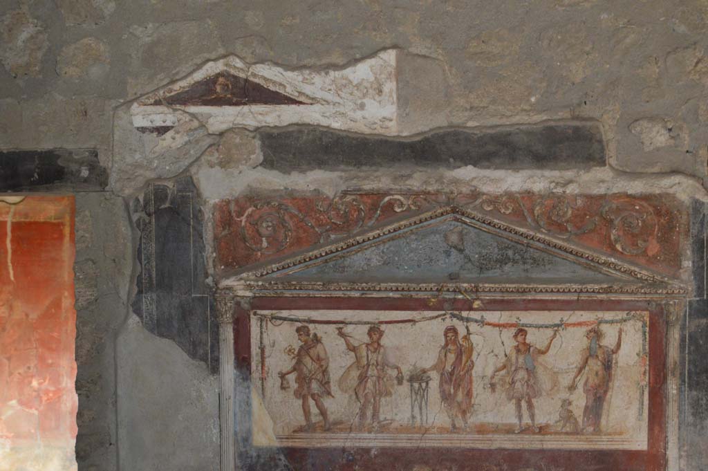 I.8.8 Pompeii. October 2017. South wall above lararium, detail of remaining wall decoration.
Foto Taylor Lauritsen, ERC Grant 681269 DÉCOR.

