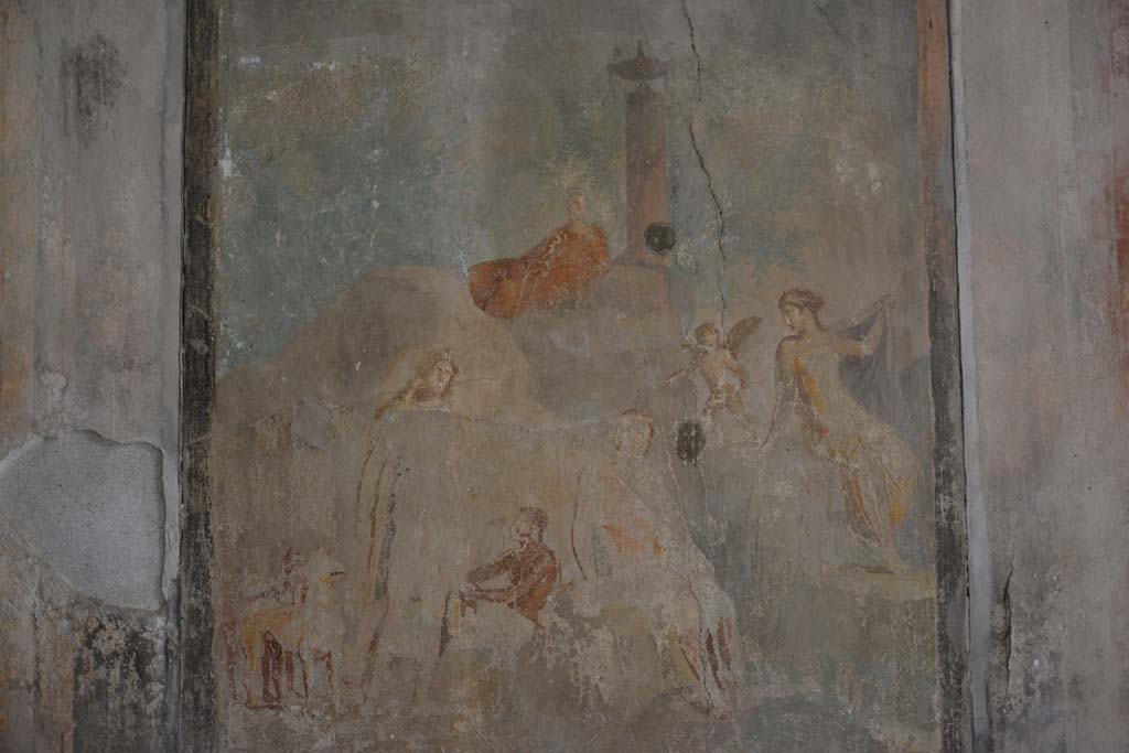 I.8.17 Pompeii. March 2019. Room 9, detail from central wall painting.
Foto Annette Haug, ERC Grant 681269 DCOR.
