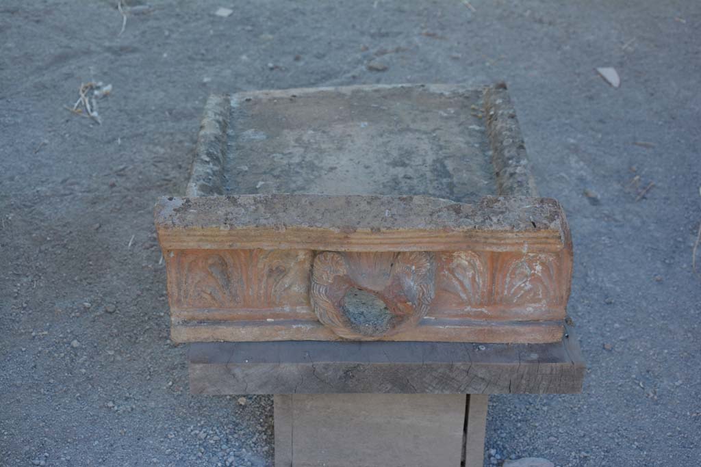 I.9.1 Pompeii. October 2019. Room 2, terracotta grondaia or waterspout.
Foto Annette Haug, ERC Grant 681269 DÉCOR.
