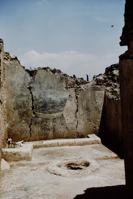I.12.16 Pompeii.  March 2009.  Room 1. Atrium.  South wall. Niche. Painted brown serpent.