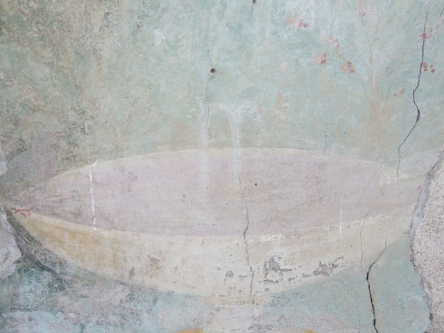 I.12.16 Pompeii.  March 2009.  Room 4.  East wall. Garden painting.  Detail of fountain or labrum.