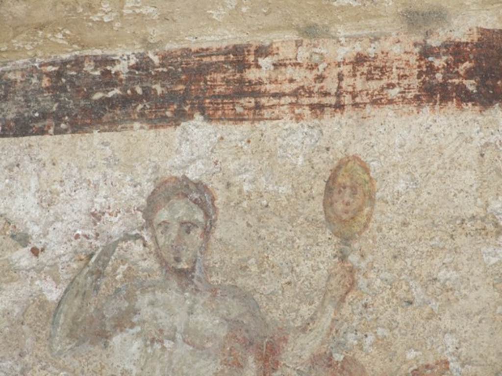 I.13.16 Pompeii.  March 2009.  North wall.  Detail of Venus and face in her mirror.