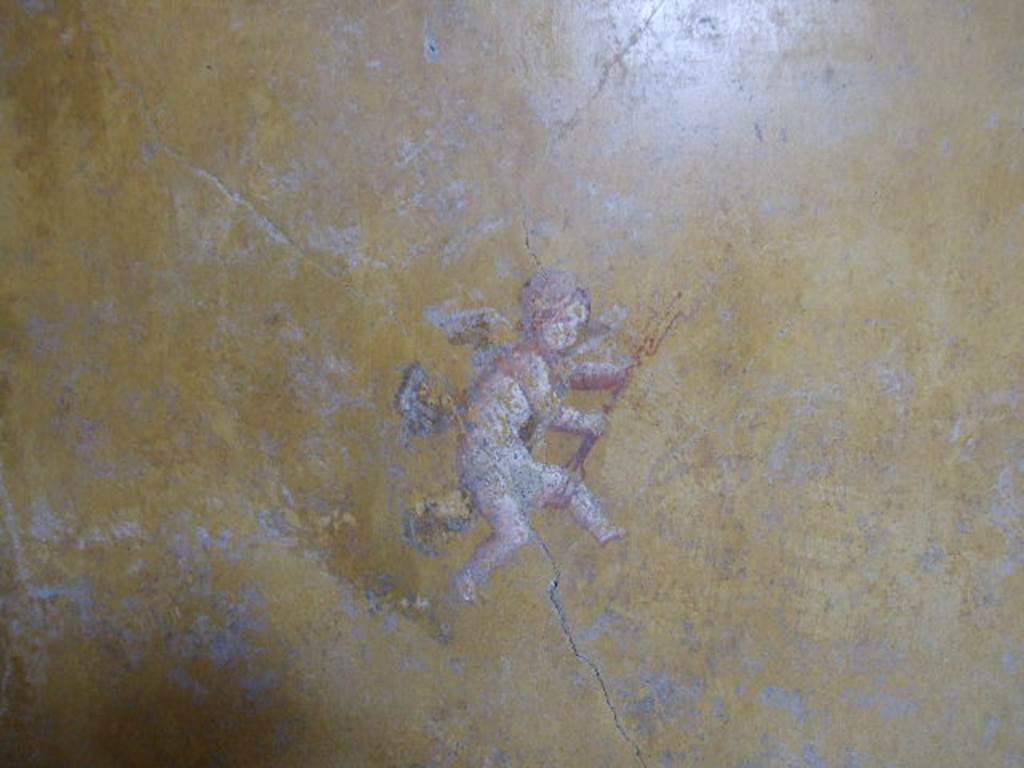 I.16.4 Pompeii. December 2006. Detail of wall painting of cupid from south wall of cubiculum on east side of entrance.