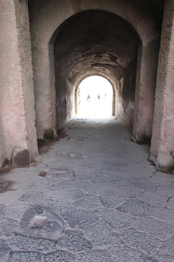 II.6 Pompeii. October 2022. 
Looking south down sloping corridor towards arena. Photo courtesy of Klaus Heese
