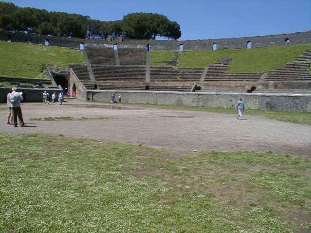 II.6 Pompeii. May 2004. North end of arena of Amphitheatre.  