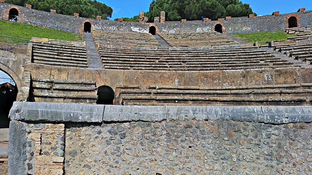 II.6 Pompeii. 2015/2016. 
Looking north in arena towards seating of amphitheatre, north-east corner. Photo courtesy of Giuseppe Ciaramella.
