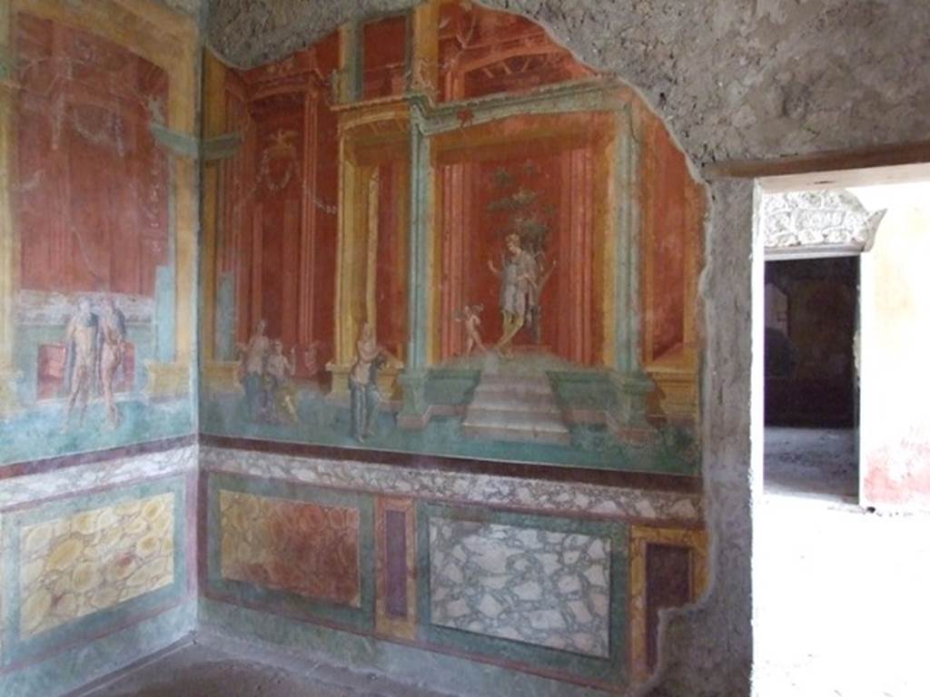 III.4.b Pompeii. March 2009. Room 3, east wall of oecus with wall painting of drama of Attis.