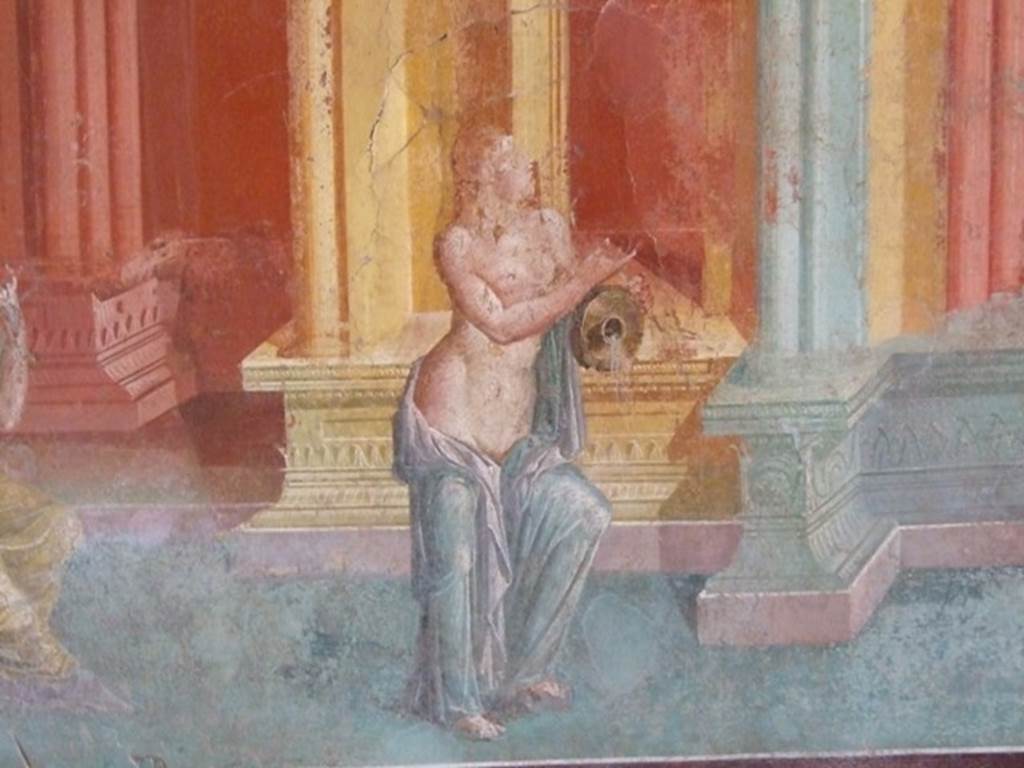 III.4.b. Pompeii.  March 2009. Room 3.  Oecus.  East wall.    Detail of wall painting of Sangaritide, the nymph. 