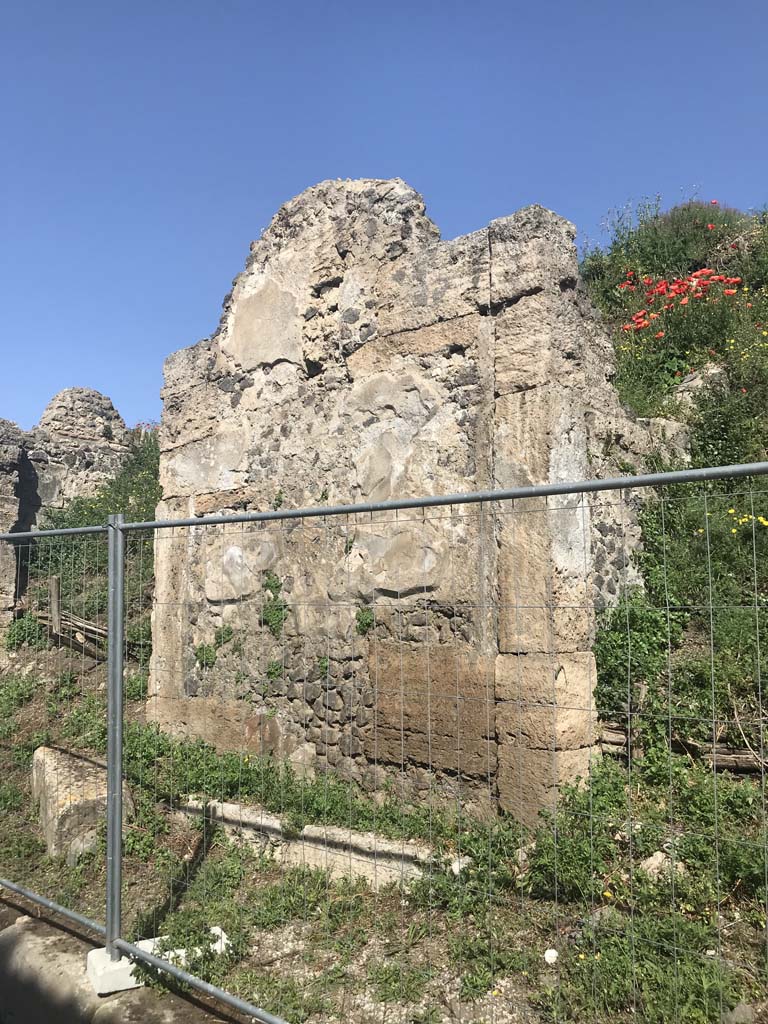 III.7.1 Pompeii. April 2019. 
Front façade wall on west side of entrance doorway to House of Popidius Metellicus, on right. Photo courtesy of Rick Bauer.

