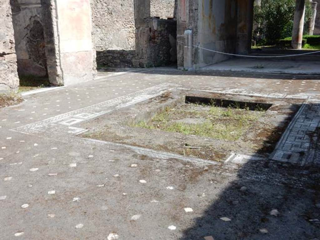 V.1.26 Pompeii. January 2017. Room 1, looking east across flooring in atrium, towards impluvium.
Foto Annette Haug, ERC Grant 681269 DÉCOR.
