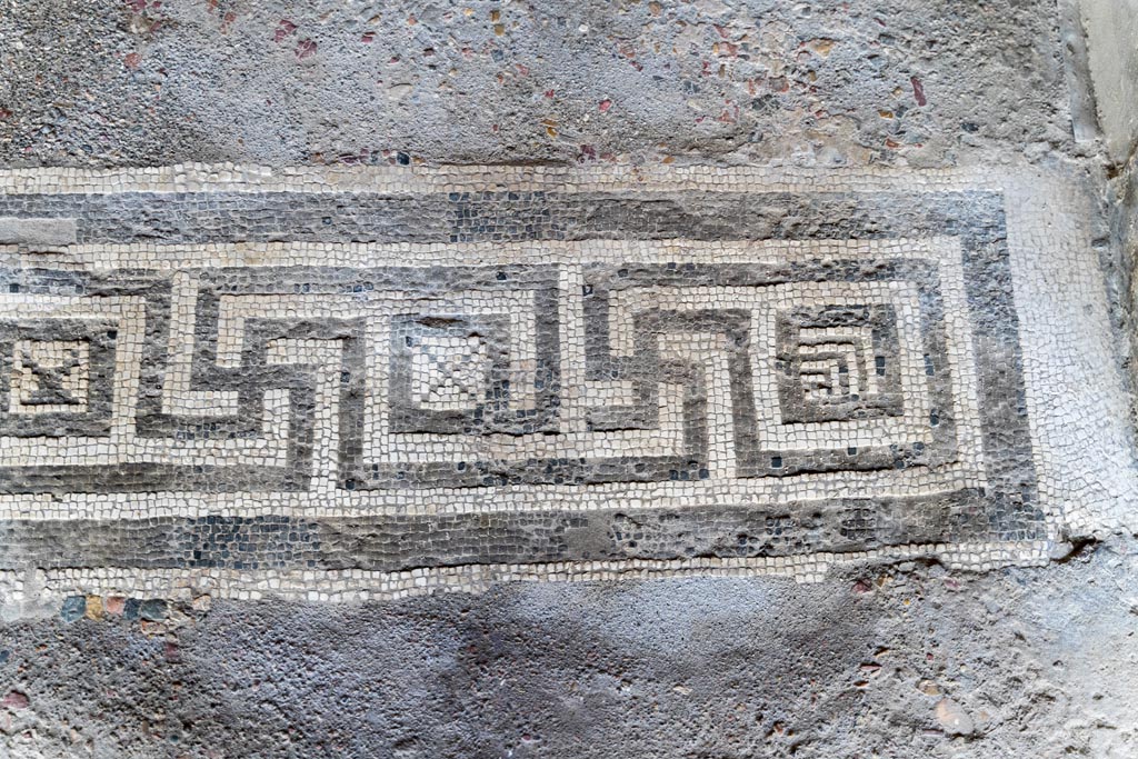 V.2.i Pompeii. March 2023. Room 19, mosaic doorway threshold of exedra. Photo courtesy of Johannes Eber.