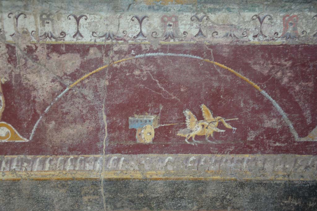 V.4.a Pompeii. March 2018. Room ‘h’, detail from painted predella on north wall on east side of central panel.
Foto Annette Haug, ERC Grant 681269 DÉCOR.

