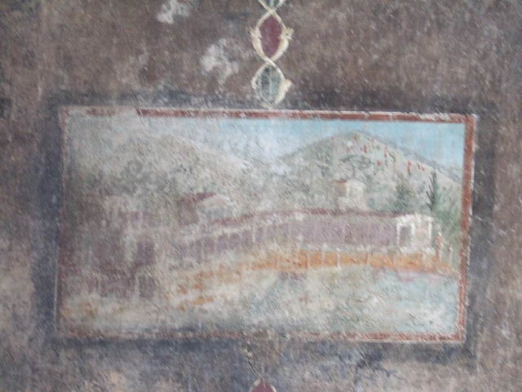 V.4.a Pompeii. December 2005.  South wall of tablinum. Detail of wall painting of villa.