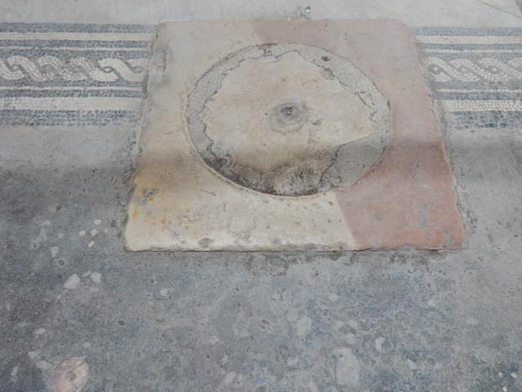 V.4.a Pompeii. May 2015. Atrium, detail of cistern at edge of impluvium. Photo courtesy of Buzz Ferebee.

