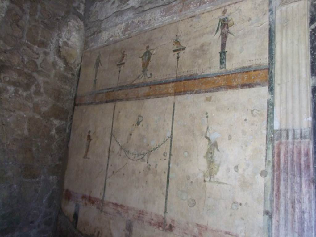 V.5.3 Pompeii. March 2009. Room 6, wall paintings on north end of east wall of triclinium.