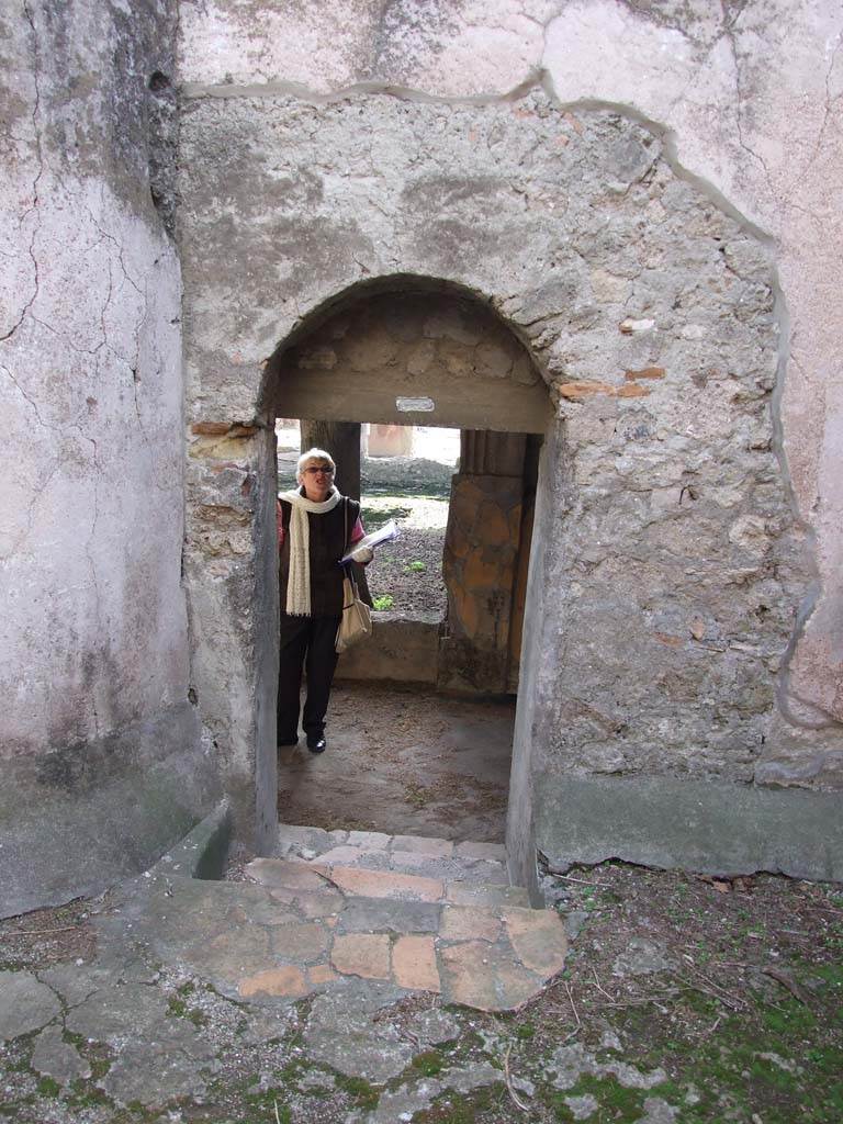 VI.1.7 Pompeii. December 2007. Room 14, south wall, with steps and doorway to north portico.