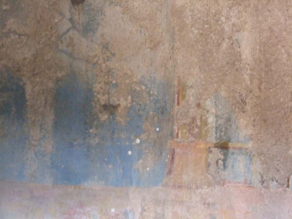 VI.1.7 Pompeii. December 2007. Room 19, remains of painted plaster on east wall.
A 19th century watercolour of this blue wall can be seen in Current World Archaeology, No. 4, March/April 2004, on page 36.
Now in Naples Archaeological Museum.
