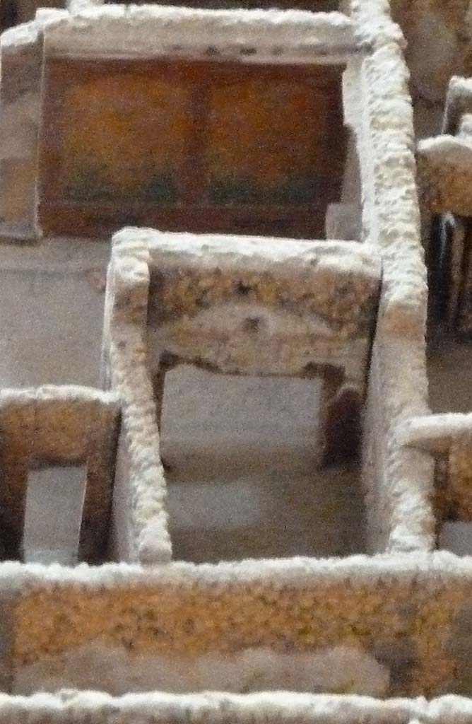 VI.2.22 Pompeii. East wall of triclinium on cork model in Naples Museum.