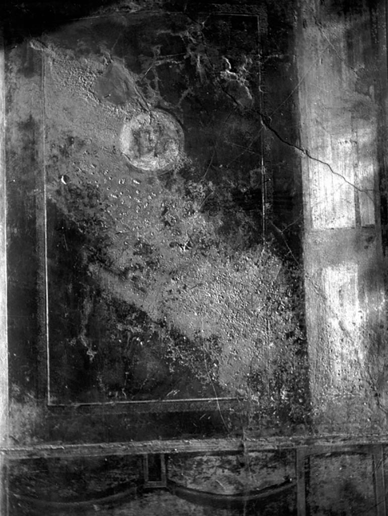 VI.7.23 Pompeii. W.1165. Remains of panel with medallion, from east end of south wall of tablinum.
Photo by Tatiana Warscher. Photo © Deutsches Archäologisches Institut, Abteilung Rom, Arkiv.
