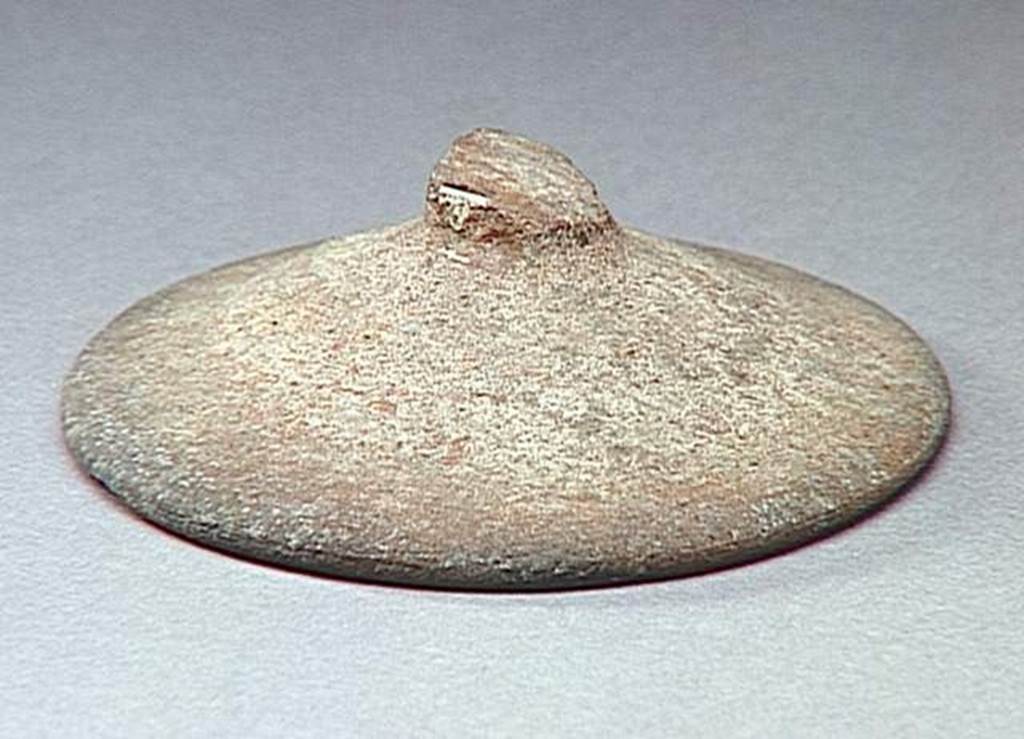 VI.9.1 Clay lid.  Height 0.004m, diameter 0.011m.  OA 1859 Couvercle, muse Cond, photo RMN  R.G. Ojeda