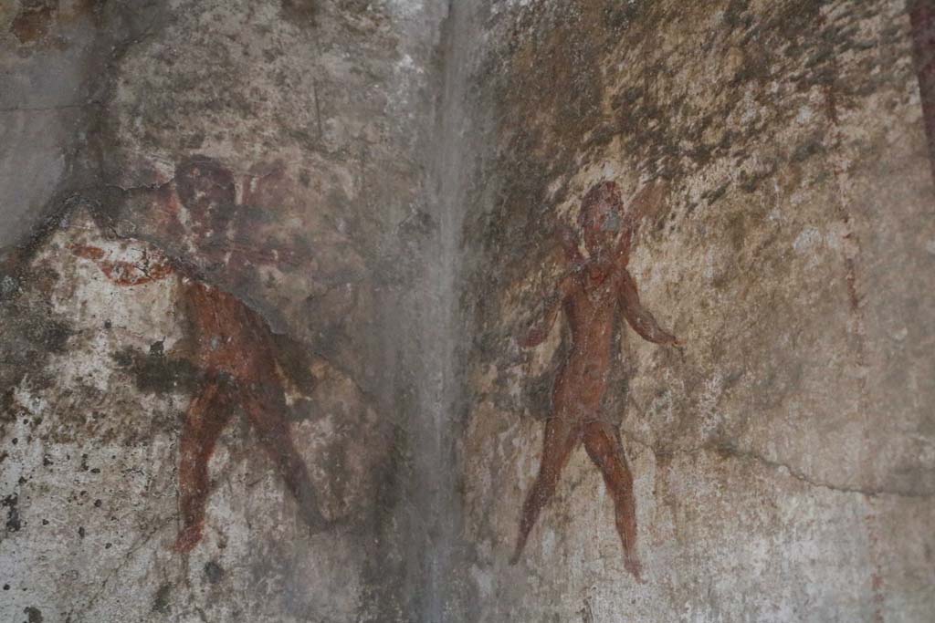 VI.10.1 Pompeii. December 2018. Paintings of cupids from north-west corner of rear room. Photo courtesy of Aude Durand.