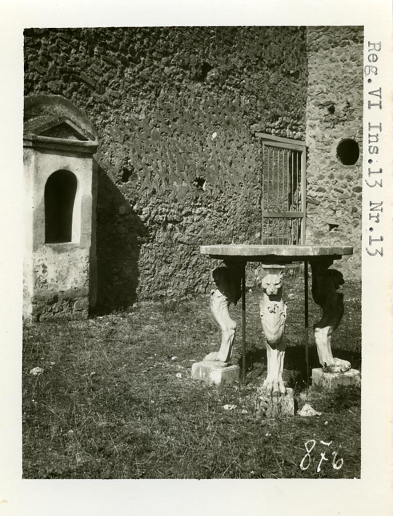 VI.13.18/13 Pompeii. Pre-1937-39. Looking north-west across garden towards rear posticum at VI.13.18.
Photo courtesy of American Academy in Rome, Photographic Archive. Warsher collection no. 876.
