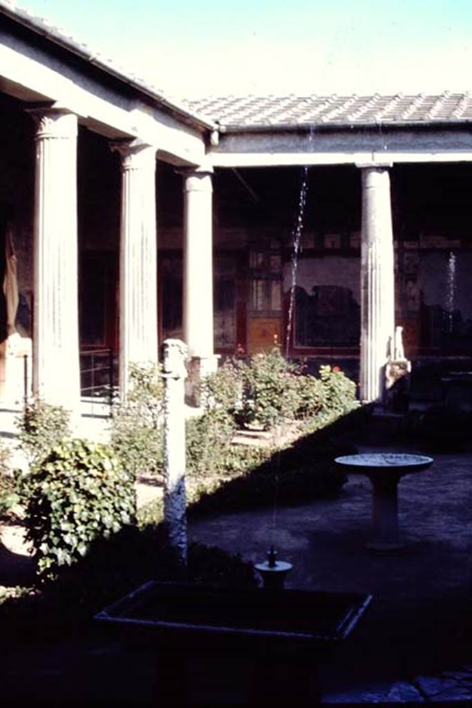 VI.15.1 Pompeii, 1968. Looking across peristyle towards south-east corner.  Photo by Stanley A. Jashemski.
Source: The Wilhelmina and Stanley A. Jashemski archive in the University of Maryland Library, Special Collections (See collection page) and made available under the Creative Commons Attribution-Non Commercial License v.4. See Licence and use details.
J68f0092
