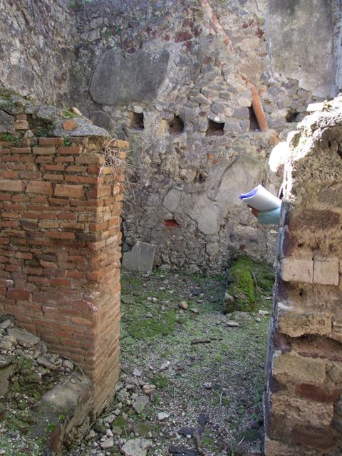VI.15.9 Pompeii.  March 2009.  Latrine.  North wall with remains of wall plaster.