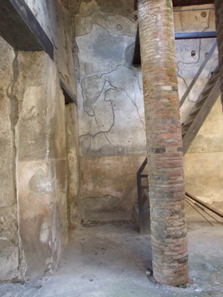 VI.15.9 Pompeii. March 2009. South wall of atrium, in south-east corner, with reconstructed modern staircase.