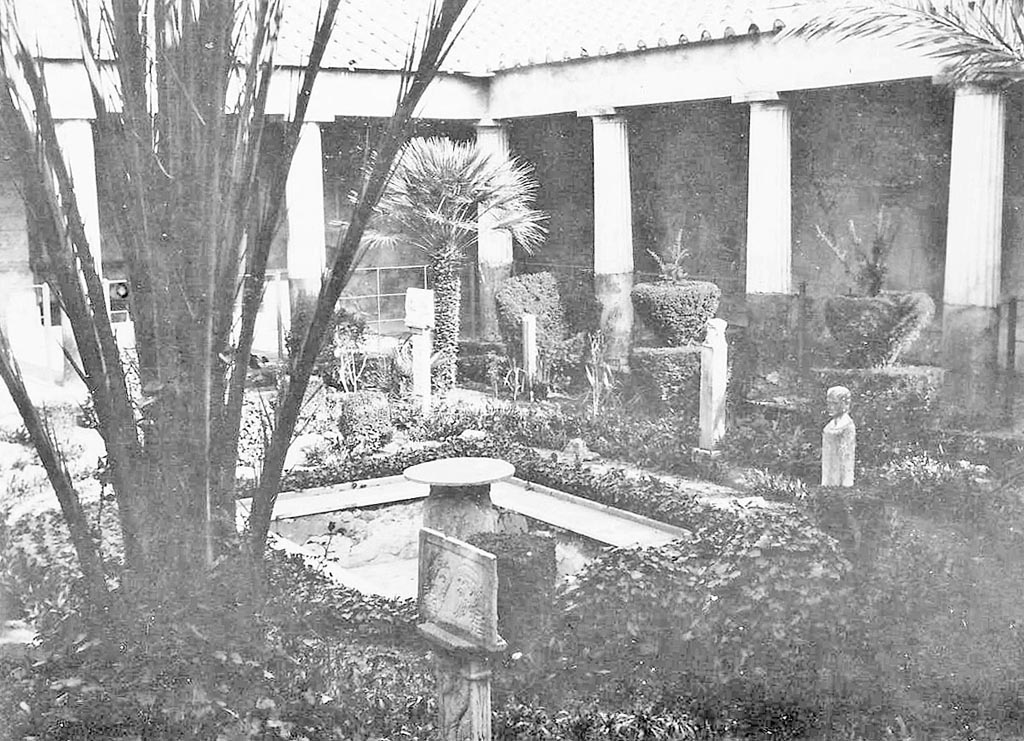 VI.16.7 Pompeii, 1933. Peristyle garden F, looking across garden towards south-east corner. Photo courtesy of Peter Woods.