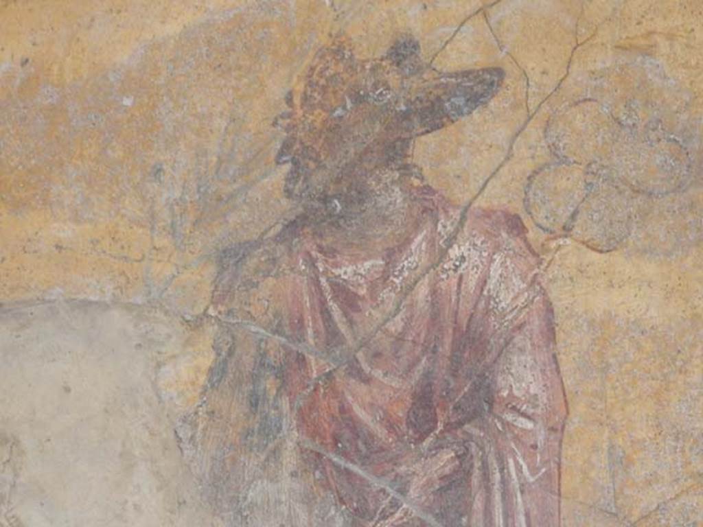 VI.16.7 Pompeii. May 2016. Room F, detail of painting of Anubis. Photo courtesy of Buzz Ferebee.
