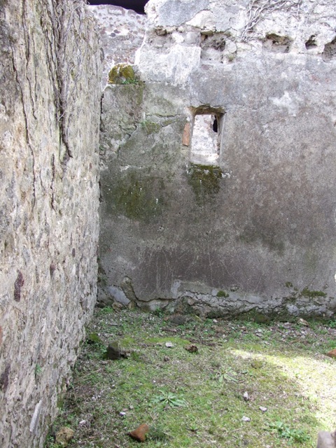 VI.16.27 Pompeii.  March 2009.  Remains of plaster below Niche on east wall.