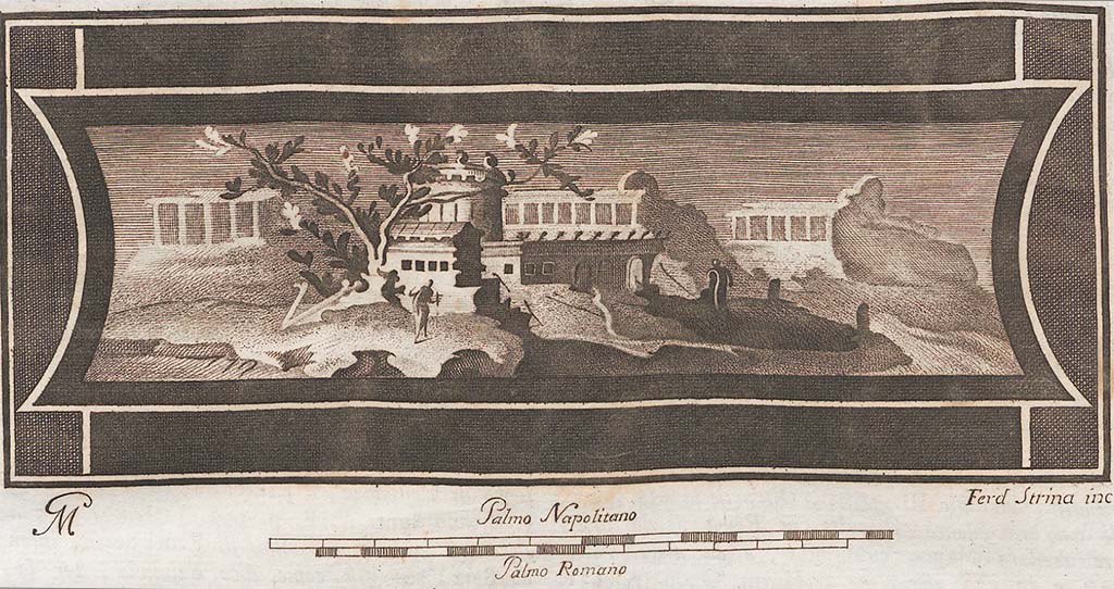 VI.17.25 Pompeii? Wall painting of an architectural landscape. 
See Antichità di Ercolano: Tomo Setto: Le Pitture 5, 1779, p. 19.

