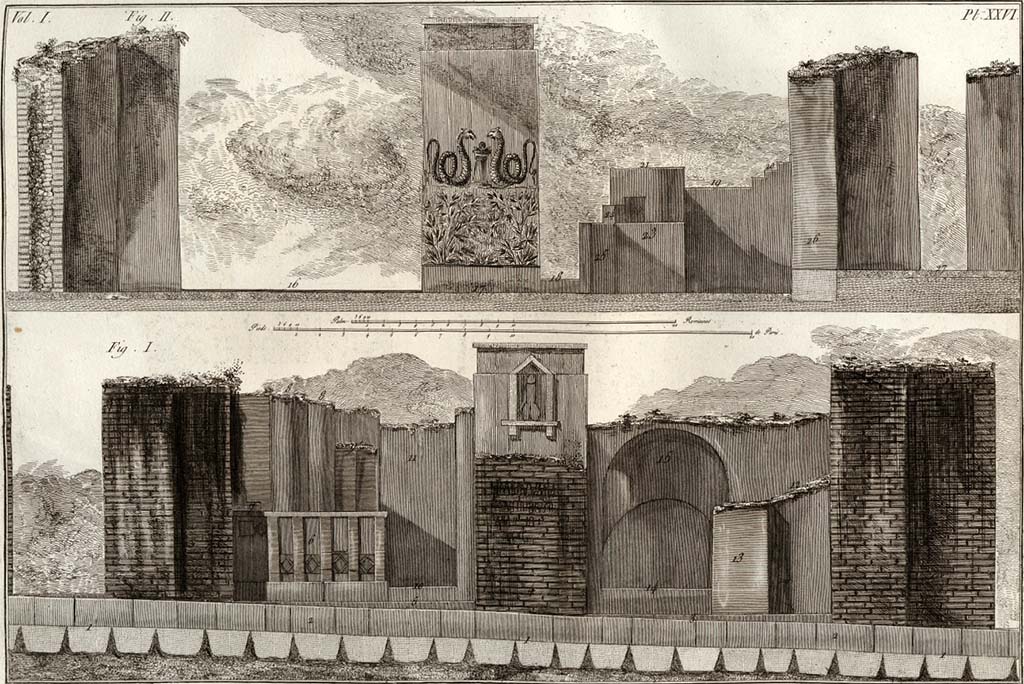 VI.17.4 left and VI.17.3 right, Pompeii, lower Fig. I, looking west from Via Consolare. Pre-1804. 
Drawing by Piranesi, described as 
Different sides and elevations to show the interior and exterior of the Bar with Phallus.
The upper, Fig. II, is how he drew the interior, looking west towards Via Consolare.
See Piranesi, F, 1804. Antiquits de la Grande Grce : Tome I. Paris : Piranesi and Le Blanc. Vol. I, pl. XXVI.

