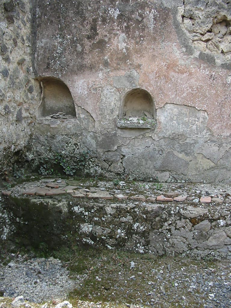 VII.1.39 Pompeii. May 2003. 
Rear room with two arched niches, above a bench/podium. Photo courtesy of Nicolas Monteix.
