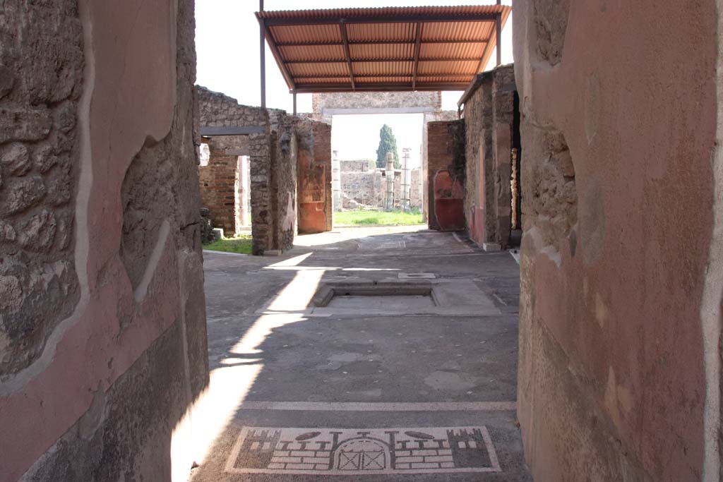 VII.1.40 Pompeii. September 2017. South end of mosaic, with threshold adjoining the floor of the atrium.
Photo courtesy of Klaus Heese.  
