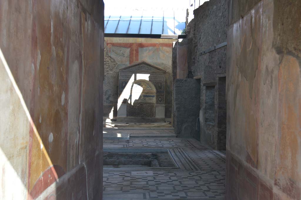VII.2.45 Pompeii. October 2017. Looking north along entrance corridor, detail of painted walls. 
Foto Taylor Lauritsen, ERC Grant 681269 DÉCOR.
