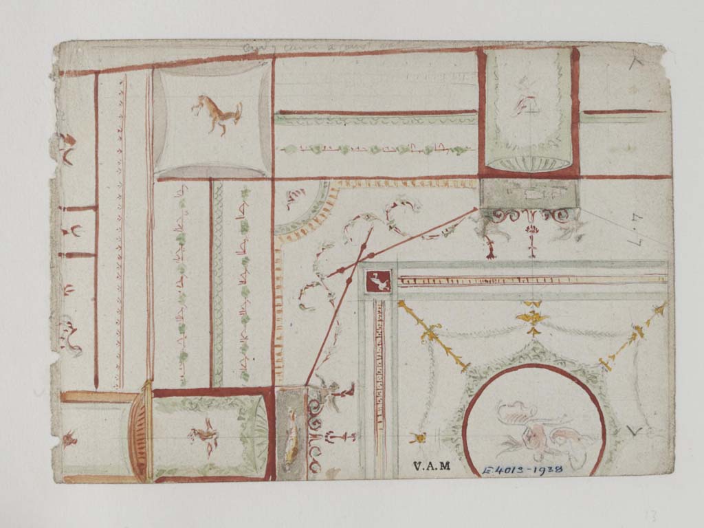 VII.3.21 Pompeii. c.1840.
Painting/drawing of ceiling in triclinium, by James William Wild. 
Photo  Victoria and Albert Museum, inventory number E.4013-1938.


