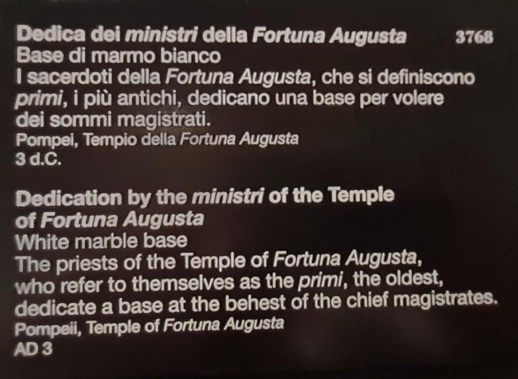 VII.4.1 Pompeii. April 2023. Descriptive card, inv. 3768. Photo courtesy of Giuseppe Ciaramella.

