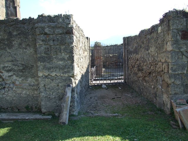 VII.4.31 Pompeii.  March 2009.  Room 1.  Atrium.  Remains of Impluvium.  Looking north, through two Peristyle to other entrance.