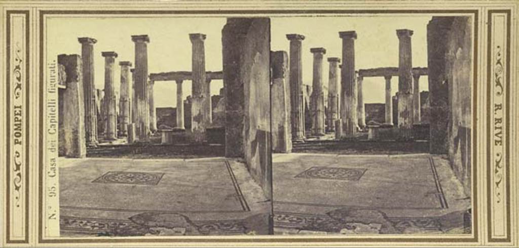 VII.4.57 Pompeii. Stereoview by R. Rive, c.1860-1870’s. Looking south across tablinum towards peristyle, showing original mosaic floor and decorated west wall. Photo courtesy of Rick Bauer.
