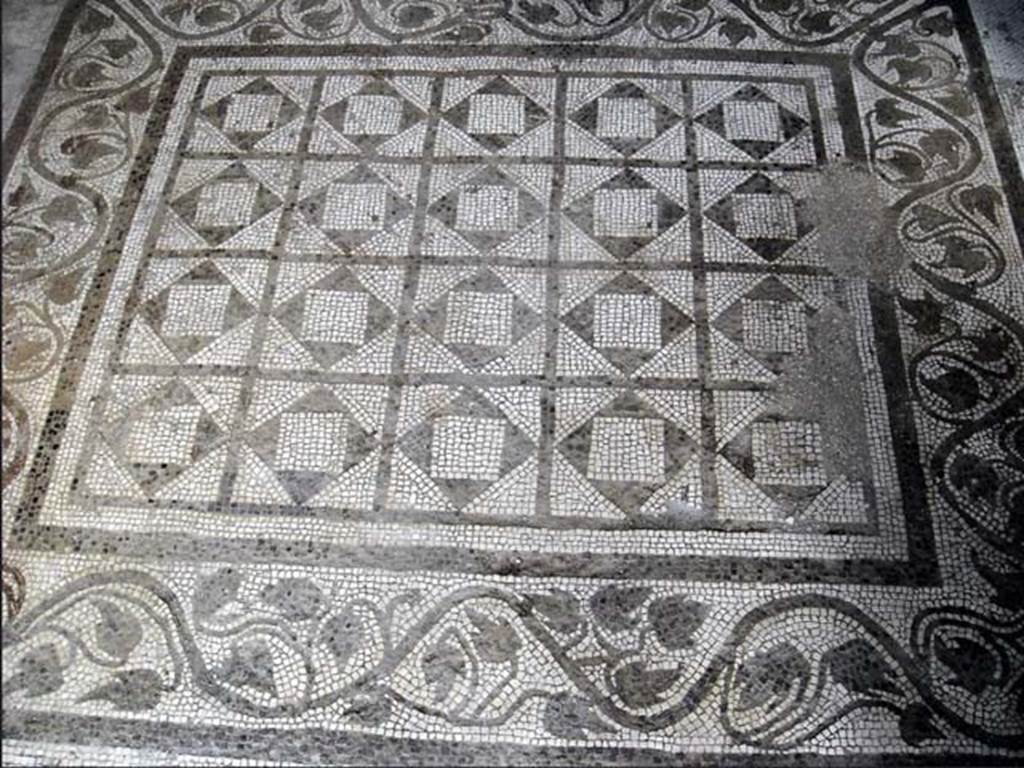 VII.7.5 Pompeii. 2014. Room (r), mosaic floor with geometric pattern surrounded by a border of branches of ivy.