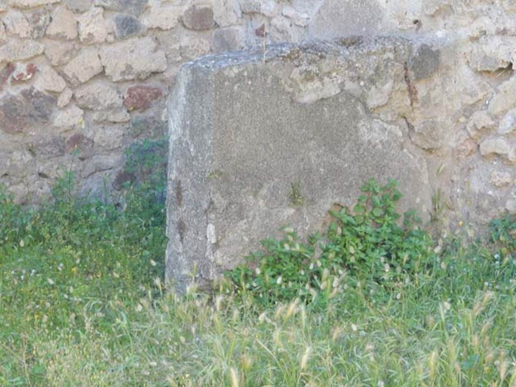 VII.7.10 Pompeii. May 2018. Detail of remaining structure, (?east wall of latrine) in north-west corner of room (v). Photo courtesy of Buzz Ferebee. 
