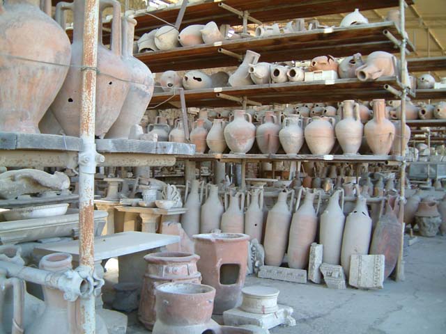 VII.7.29 Pompeii. October 2001. Looking north across items in storage. Photo courtesy of Peter Woods. 
